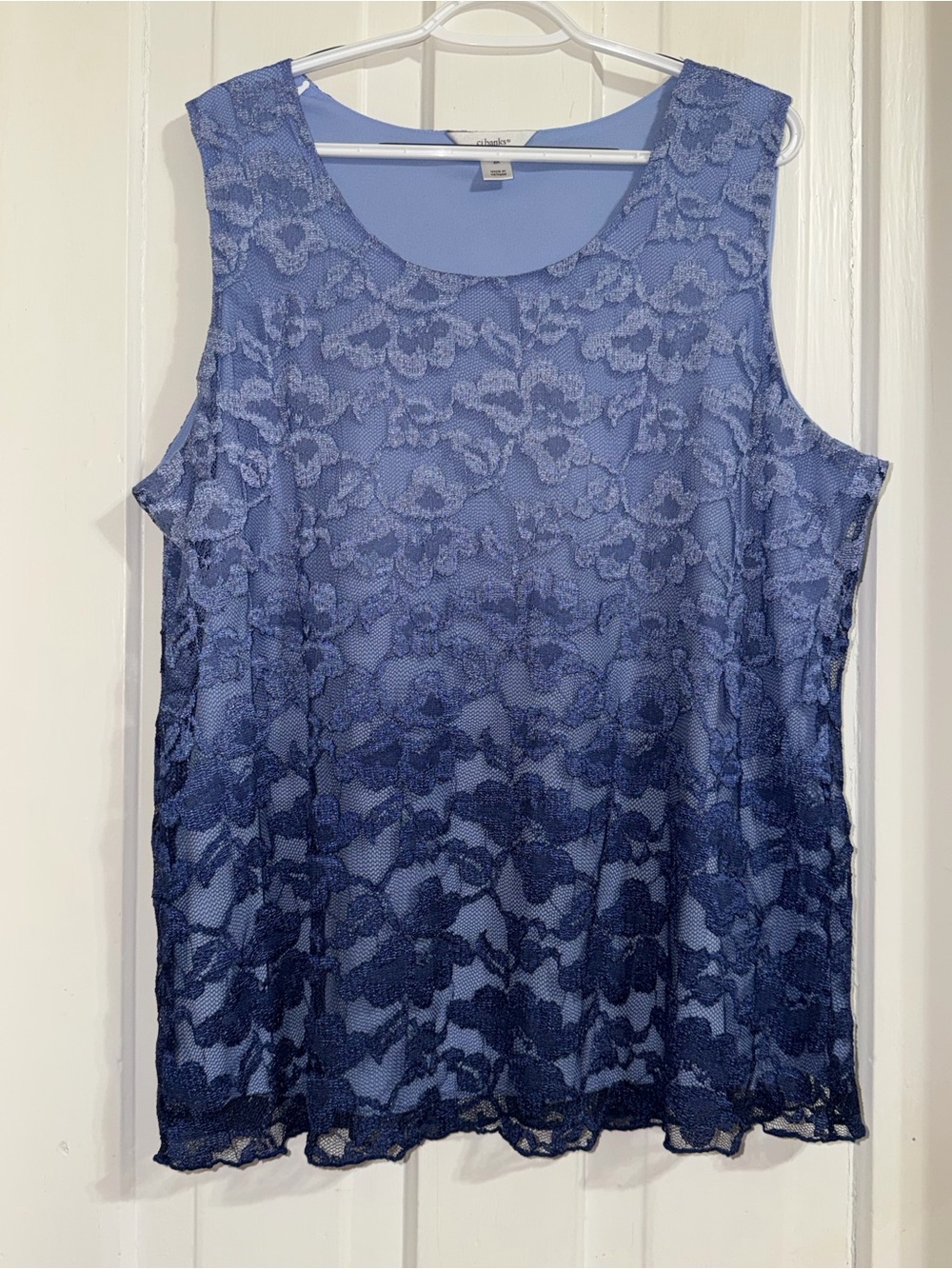 Women's plus size 2X CJ Banks Charming Blue Lace Overlay tank top shirt